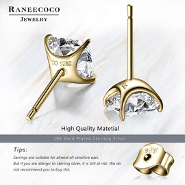 ”STUNNING FLAME“ 18K Gold Plated Sterling Silver Princess Cut Cubic Zirconia Stud Earrings for men women(6-Y)