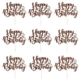 Naicaek 24 PCS Happy Birthday Cupcake Toppers，Glitter Cupcake Toppers Picks/Celebrating Happy Birthday Anniversary Theme Party Decoration Supplies (Brown)