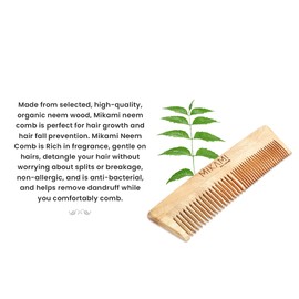 MIKAMI ; yours naturally Desi Neem Wooden Comb for Women & Men | Hair Growth | Anti-Bacterial, Dandruff Remover & Hair Styling Comb | Handcrafted (