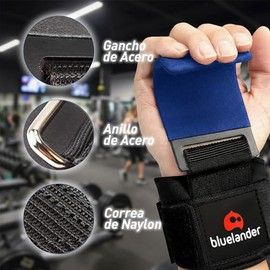 Bluelander Straps para Gym para Levantamiento de Pesas, Straps Ganchos Levantamiento con Muñequera Ajustable Velcro, Agarre Firme y Seguro de Ejercici
