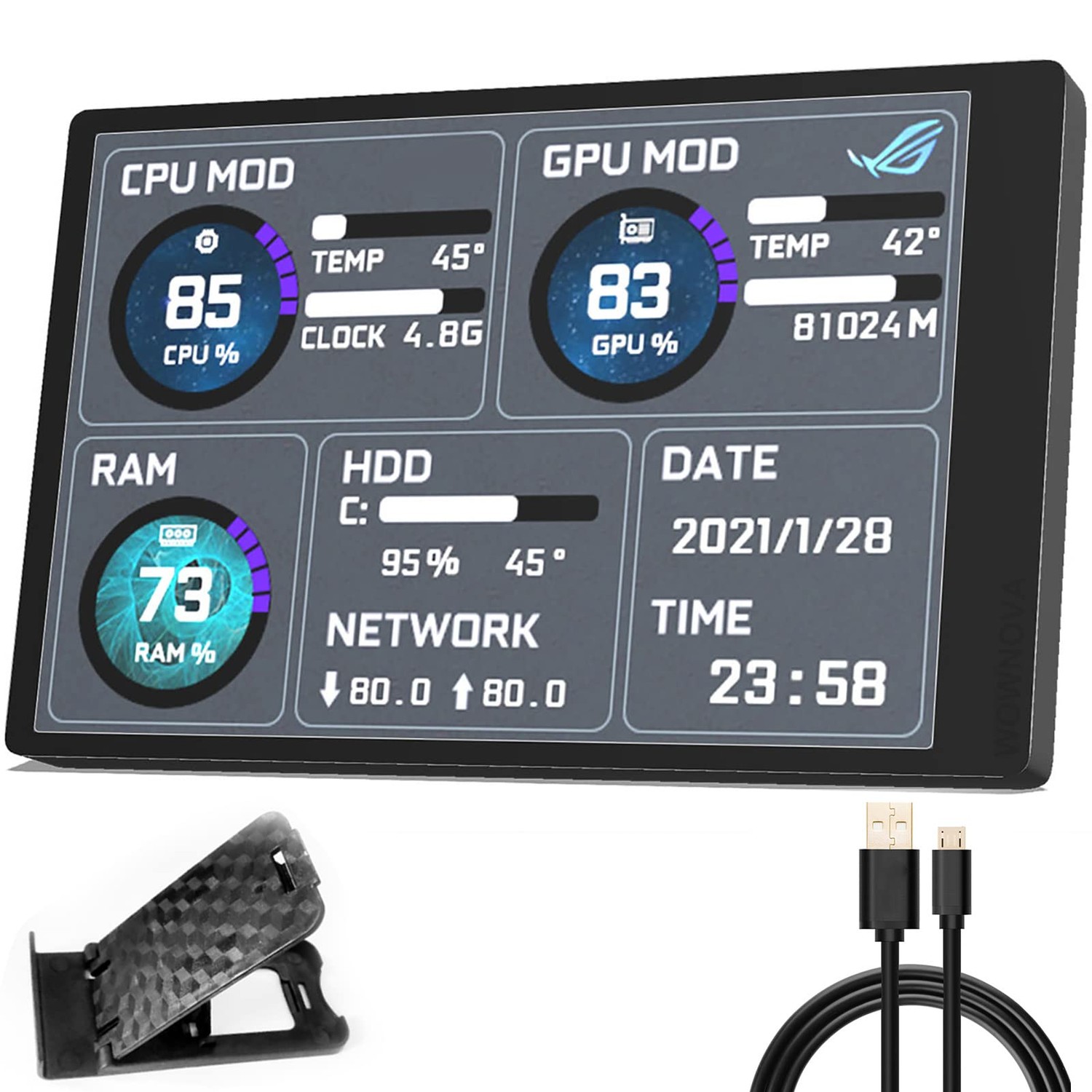 WOWNOVA English Version Computer Temp Monitor, PC Sensor Panel Display ...