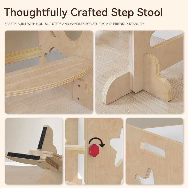 wingyz 4-in-1 Toddler Tower Kitchen Helper,Wooden Toddler Step Stool, Foldable