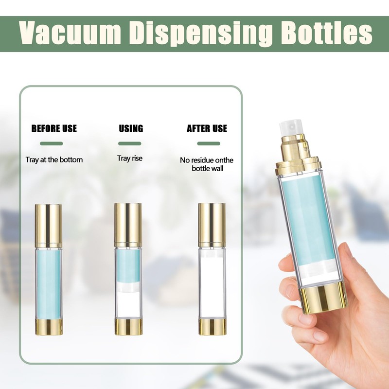 6Pcs 1.7oz/50ml Airless Pump Bottle Dispenser, Clear Empty Shampoo Bottles,
