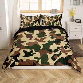 Erosebridal - Juego de funda de edredón para niños pequeños, diseño de camuflaje, camuflaje, caza, clásico, café, verde, decoración de habitación de animales salvajes, patos rústicos