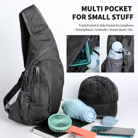Foldable Sling Bag Small Sling Bag Lightweight Crossbody Backpack for Men One Strap Shoulder Chest Bag Sling Rucksack Bag for Hiking Cycling Travelling Outdoor (Black)