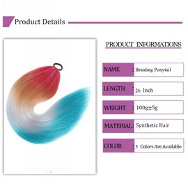 Ombré-Flechthaar, Pferdeschwanz-Verlängerung, gemischtes Lametta, 66 cm, DIY-Jumbo-Zöpfe, Haarteil, Meerjungfrauen-Pferdeschwanz, Feenhaar für Frauen und Mädchen, 100 g