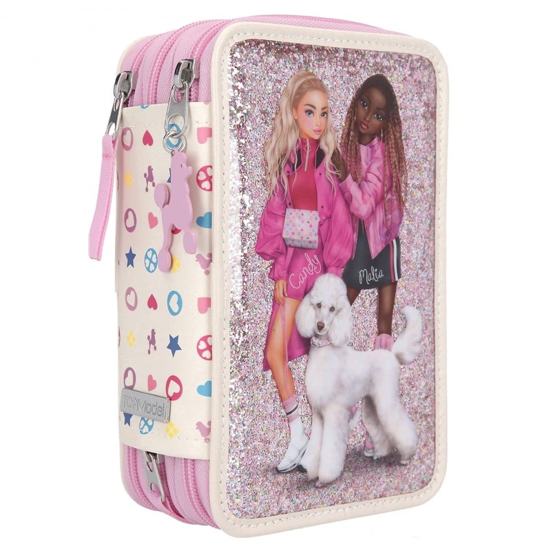 Depesche 10806 TOPModel Filled 3-Compartment Pencil Case Bling with Poodle