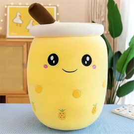 Klikkopers® - Kawaii-Kissen - Bubble Tea-Plüschtier - 30 cm bis 35 cm - Boba-Plüschtier - Babyrosa - Kawaii-Plüschtier - Squishy - Squish-Plüschtier (Yellow)