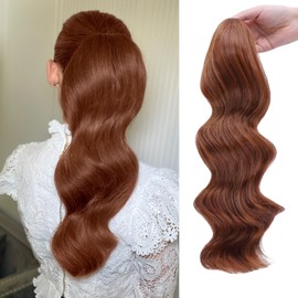 HSLHDI Claw Clip Ponytail Extension,20 Inch Auburn Curly Wavy Ponytail Claw Clip in Hair Extension for Women Fluffy Natural Looking Synthetic Hairpiece for Daily Use(20 Inch,Auburn)