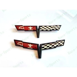 AUTO 2PC Black FRONT NOSE Rear Gas Lid Crossed Flag Emblem Badge 1981 C3 Corvette