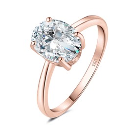 JewelryPalace Classic 1ct 2ct Oval Moissanite Zirconia Solitaire Promise Ring Women's Jewellery Set, Engagement Ring Women's Ring Silver 925 with Stone Women, Simulated Diamond Wedding Rings Rose Gold