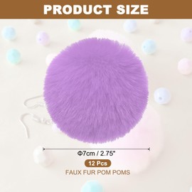 PATIKIL Faux Fur Pom Poms for Hats, 12 Pcs Fluffy Soft Fur Poms Balls with Elastic Loop for Keychain Knitting Hats DIY Scarves Gloves Bag Christmas, Light Purple
