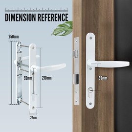 SWAWIS Door Handle 92 mm, Door Handle Set White with Mounting Accessories, Aluminium Door Handles, Total Length 250 mm for Front Doors, Exterior Doors, Interior Doors, Patio Doors