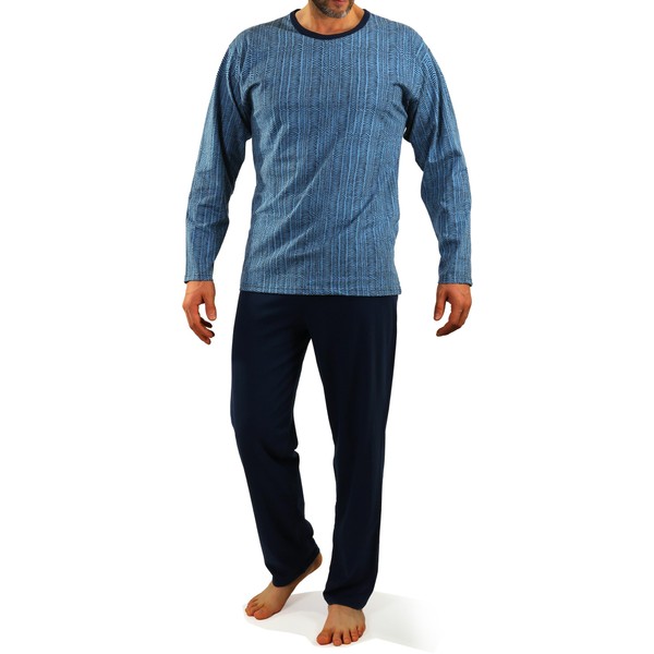 sesto senso Men’s Long Pyjamas, 100% Cotton, Nightwear, Trousers and