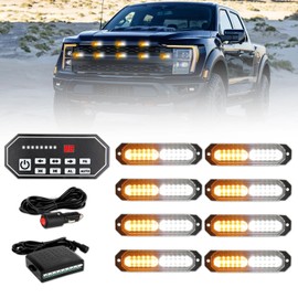 8Pcs 12 LED Emergency Amber White LED Strobe Light Bar with 9 Key Switch , 20 Flashing Modes+3 Direction Modes, Safety Hazard Warning Light for Trucks Firefighter Cars 12-24V(12-LED Amber White (8PC))