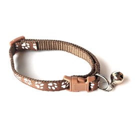 Pet Collar Adjustable Dog Cat Neck Bell Puppy Kitten Paw Print Safety Nylon Buckle Release (Brown)
