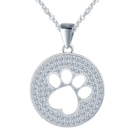 CONILOK Pet Paw Print Necklace for Women Girls with Zircon, 925 Sterling Silver Animal Dog Paw Print Necklaces, Cute Fashion Pendant Necklace Jewellery for Her Girlfriend Mum Wife Daughter Silver