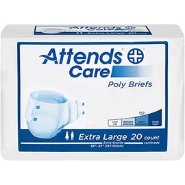 Attends Care Incontinence Disposable Briefs, X-Large, 58"-63" Waist Tab Closure, Heavy Absorbency with Rapid Lock Dual Core, Premium Softness and Comfort, Breathable Fabric and Odor Shield, 20ct Bag