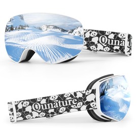 Qunature Ski Goggles Anti-Fog Snowboard Goggles Winter Snow Goggles for Glasses Wearers Panda Design Spherical Mirrored Glasses for Adults, Teenagers and Children Unisex