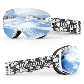 Qunature Ski Goggles Anti-Fog Snowboard Goggles Winter Snow Goggles for Glasses Wearers Panda Design Spherical Mirrored Glasses for Adults, Teenagers and Children Unisex