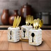 Faidely 3 Pieces Ceramic Utensil Holder with Wooden Tray for