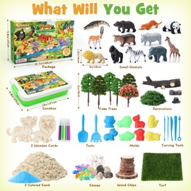 Lorfancy 112 Pcs Animal Sensory Bin Toys Kids Play Sand Kit Toddler Sandbox Toy Forest Animals Molds Sand Tools DIY Painting Pretend Play Birthday Gift for Girls Boys 3 4 5 6 7 8 Years Old