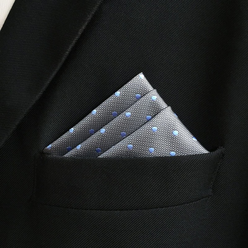 SHLAX&WING Grey Blue Dots Mens Pocket Square Silk Large Hanky
