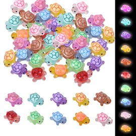 Maahongh 100 Pcs Luminous Mini Turtles Figurines, Cute Resin Tiny Turtles Sea Figures Bulk Glowing, Mini Resin Animals Ocean Animal Theme Decor Home Garden Landscape DIY (10 Colors)