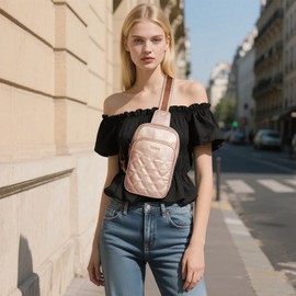 ICOLRAE Small Sling Bag for Women Vegan Leather Crossbody Bags Fanny Pack Chest Bag Travel Purse with Adjustable Guitar Strap (Champagne Gold)