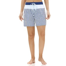 unitop Women's Paddle Board Shorts Quick Drying Hawaiian Bathing Suit Trunks with Pocket Navy Strips 3XL