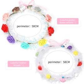 LED Feather Headbands, 2 Pieces Flower Wreath Hair LED, LED Flower Wreath Hair, Flower Wreath Hair Luminous, LED Flower Wreath Headband, Birthday Gift Christmas Party Wedding Decoration