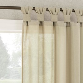 No. 918 Reman 2-Pack Twist Tab Linen Texture Semi-Sheer Tab Top Curtain Panel Pair, 40" x 63", Taupe