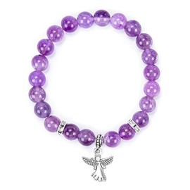 Guardian Angel Charm Bracelets for Women Healing Crystal Beaded Stretch Elastic Bracelet Memorial Protection Sympathy Gift Natural Stone Inspirational Bracelet Faith and Love Jewelry- Amethyst