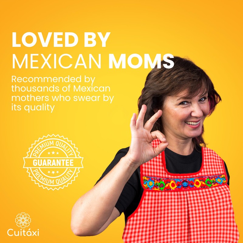 Cuitáxi Traditional Mexican apron for women with pockets beautiful flower