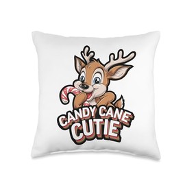 Candy Cane Cutie Reindeer Christmas Cute Holiday Design Throw Pillow