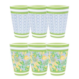 Lilly Pulitzer 14 Ounce Reusable Plastic Pool Cups, Set of 6 Durable Kid-Friendly Drinking Glasses, Make Lemonade/Butterfly Trellis