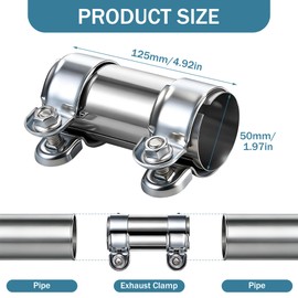 Huiguli Exhaust Clamp, Heavy Duty Stainless Steel Pipe Clamp Ø50mm x 125mm, Rustproof & Heat Resistant Exhaust Clamp Pipe Connector Muffler Pipe Clamp, Universal Exhaust Repair Kit for Most Car Models