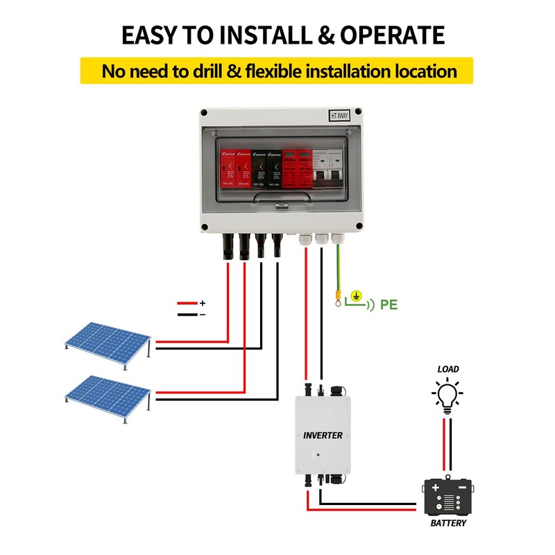 VOU 600V Solar DC PV Combiner Box,2 String with Lightning