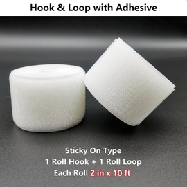 Matenf Hook and Loop Strips with Adhesive, 2 Inch x 10 Feet, Excellent Grip, Strong Sticky Back, Heavy Duty, Mounting Tape, Double Side Tape for Fixing and Hanging, Home School and Office Use, White