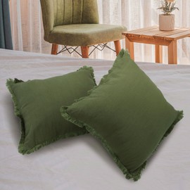 Betadistor Set of 2 Decorative Cotton Fringe Throw Pillow Covers Cozy Farmhouse Cushion Cover with Tassels Accent Pillowcase for Couch Chair Sofa Bed Living Room, 18×18 Inch,Olive Green, 518-0384
