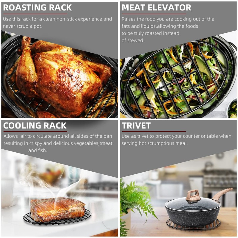 DIMESHY Roasting Rack, Black with Integrated Feet, Enamel Finished, Nonstick,
