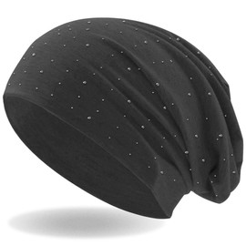Hatstar Women’s Beanie Hat with Elegant Appliqué Rhinestone Studs, Girls’ Hat Elastic, Long Slouch Beanie, Light and Soft - Antique grey