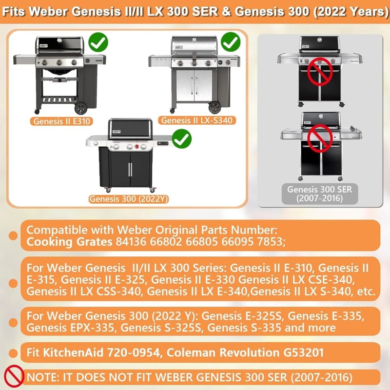 For Weber Weber Genesis Replacement Grill Grates 66095 66805 66802