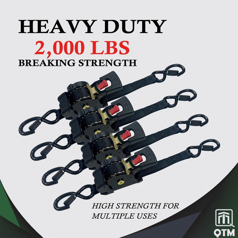 QTM 4 Pack Retractable Ratchet Straps, 1" x10' with Soft