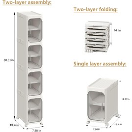 Lifelongpal 4-Tier Tall Narrow Storage Cabinet, Slim Bathroom Storage Cabinet with Adjustable Shelves and Wheels, Narrow Organizer for Small Space, Bathroom, Kitchen, Laundry, White