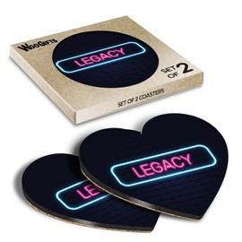 2 x Heart Coasters - Neon Sign Design Legacy Name Cork Backed MDF Glossy Tea Coffee Accessory #353218
