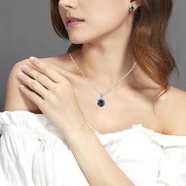 Uloveido 10 mm Simulated Mystical Topaz Rainbow Heart Cubic Zirconia Solitaire Pendant Necklace Platinum Plated Y891, Metal, Cubic Zirconia, Topaz