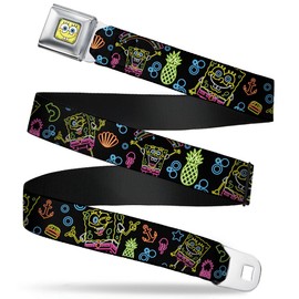 Cinturón de seguridad de Buckle-Down – Poses de Bob Esponja Eléctrico Negro/Multicolor, 1 pulgada de ancho – 20-36 pulgadas de largo, Varios colores, 1.5" Wide - 24-38 Inches in Length