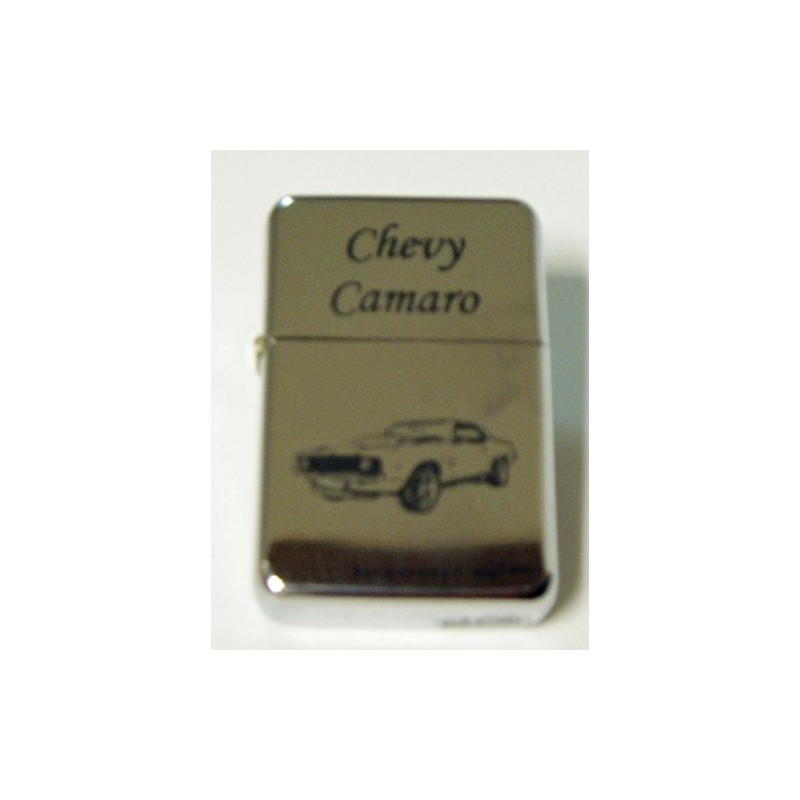 Chevy Camaro Engraved Chrome Plated Brass Refillable Lighter in Black