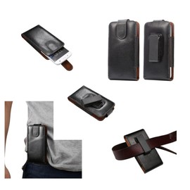 DFV mobile - Magnetic Genuine Leather Holster Executive Case belt Clip Rotary 360 for GABA A666 - Black